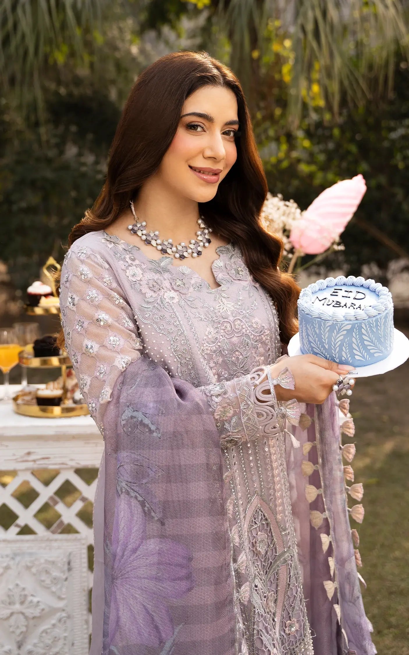 Asifa and Nabeel | Sunehri Eid 25 | Zarlish-(SEF25-02) M Soft Lilac Khadi Net