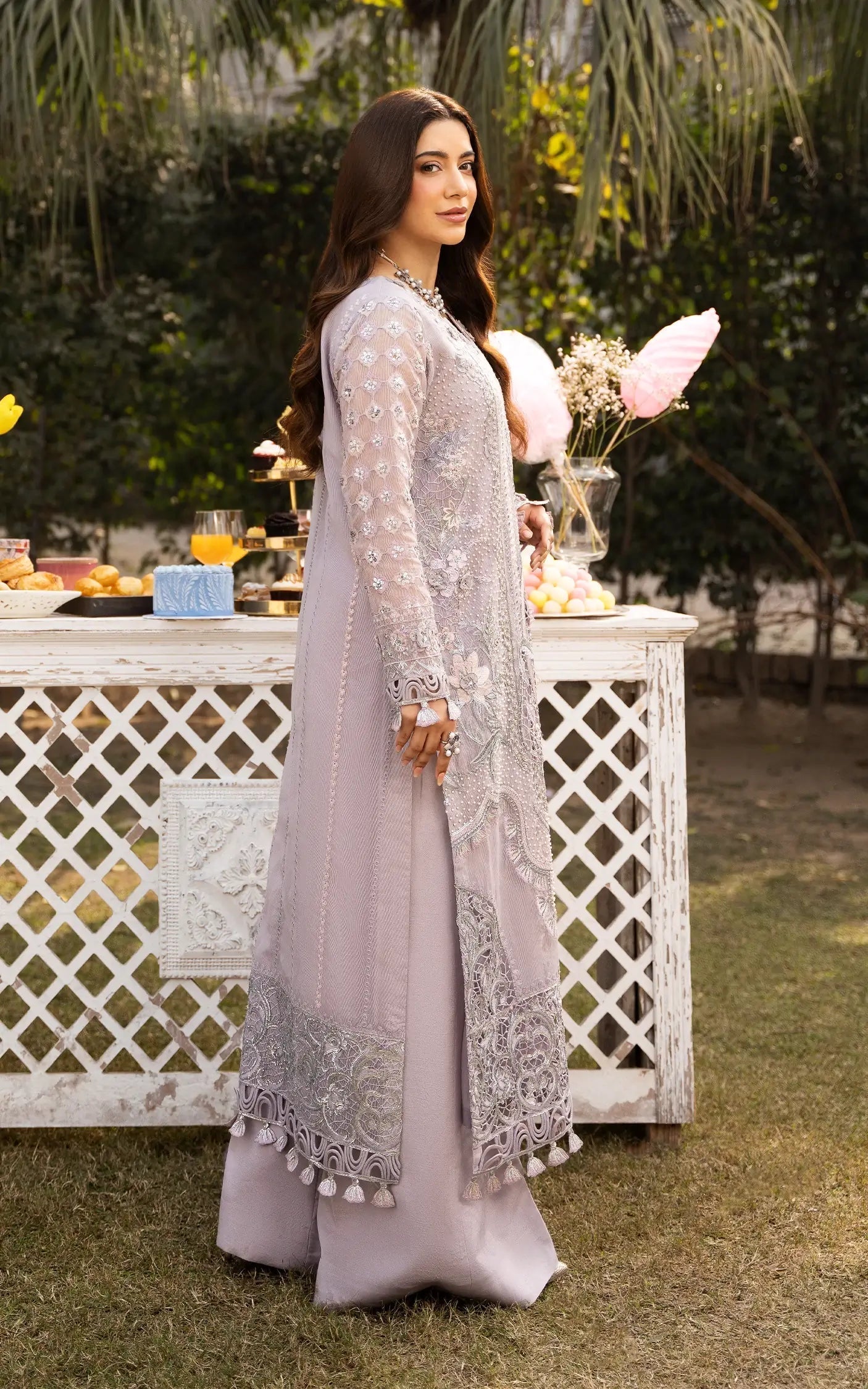 Asifa and Nabeel | Sunehri Eid 25 | Zarlish-(SEF25-02) S Soft Lilac Khadi Net