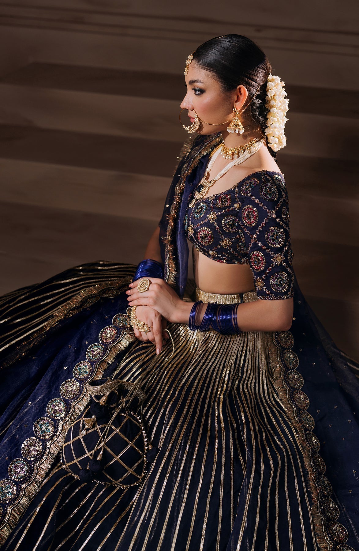 Zevk | Malika Jaan Bridals | BIBBO JAAN XL Dark Blue Tusel Silk