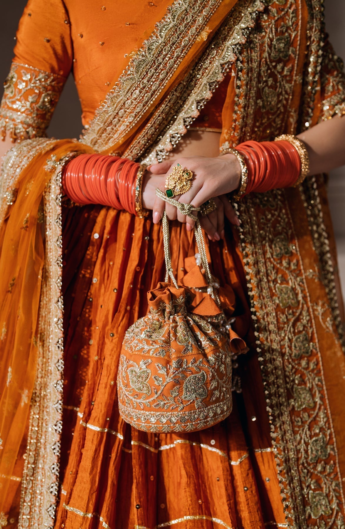 Zevk | Malika Jaan Bridals | AALAM ZAIB L Orange Tusel Silk