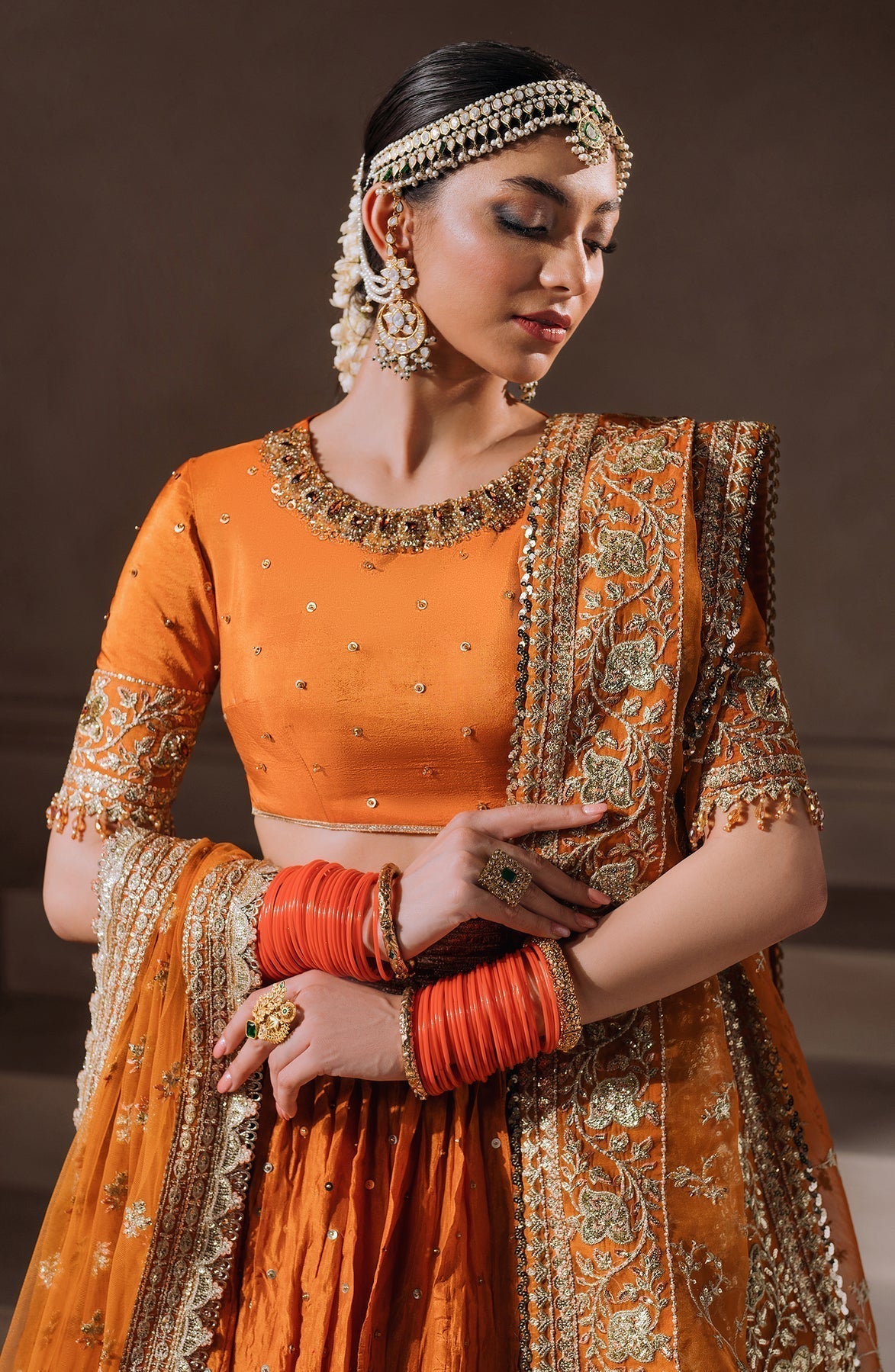 Zevk | Malika Jaan Bridals | AALAM ZAIB M Orange Tusel Silk