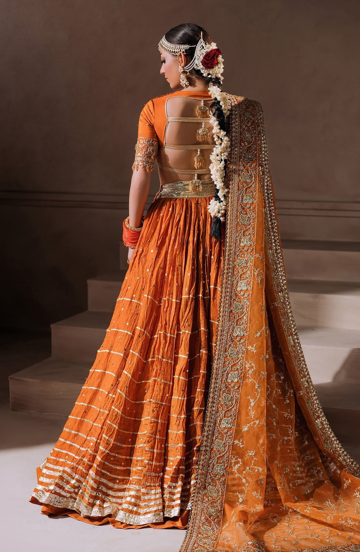 Zevk | Malika Jaan Bridals | AALAM ZAIB S Orange Tusel Silk