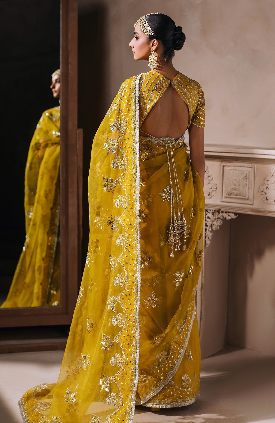 Zevk | Malika Jaan Bridals | MARJAAN S Yellow Tusel Silk