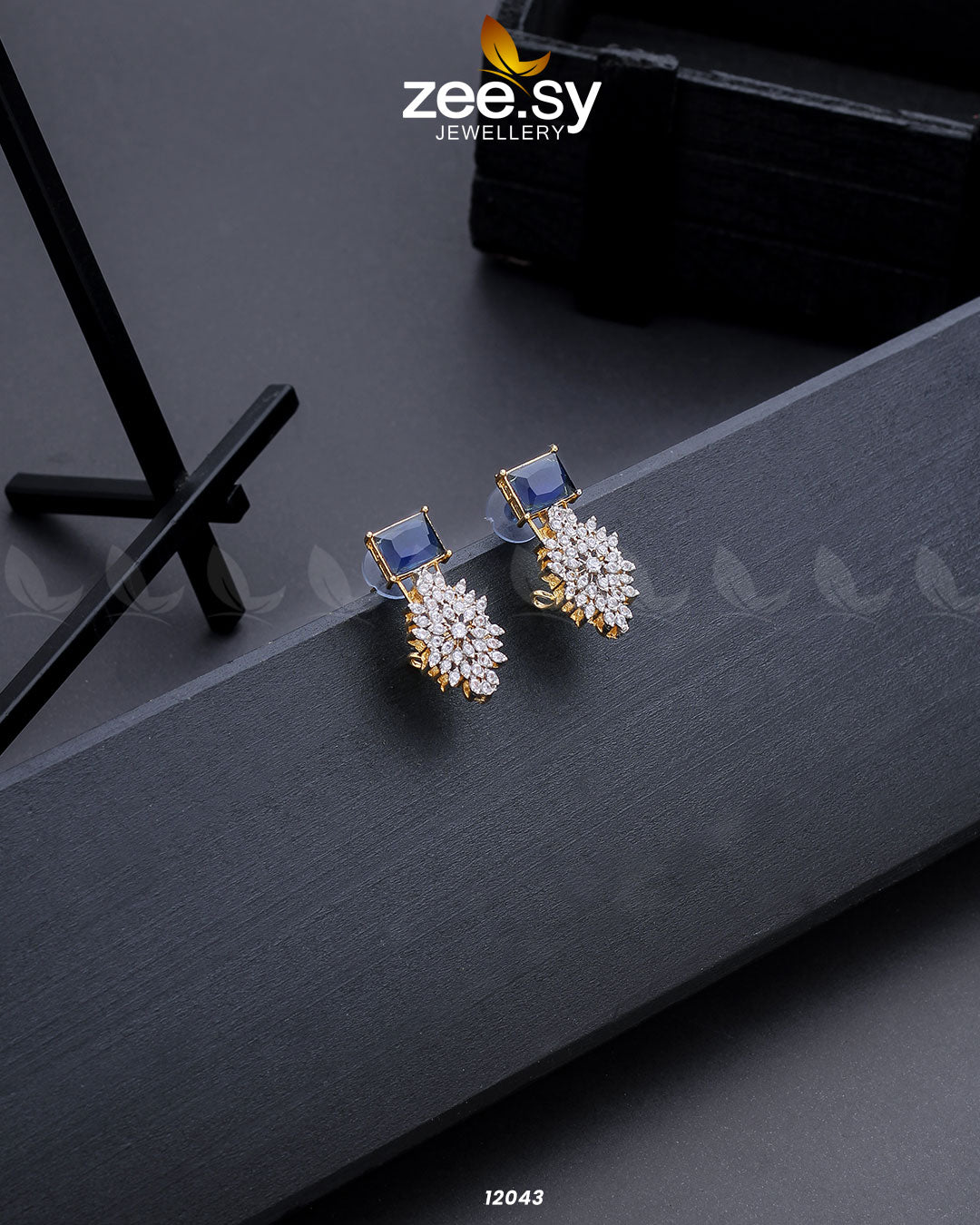 Zircon Cluster Earrings Blue