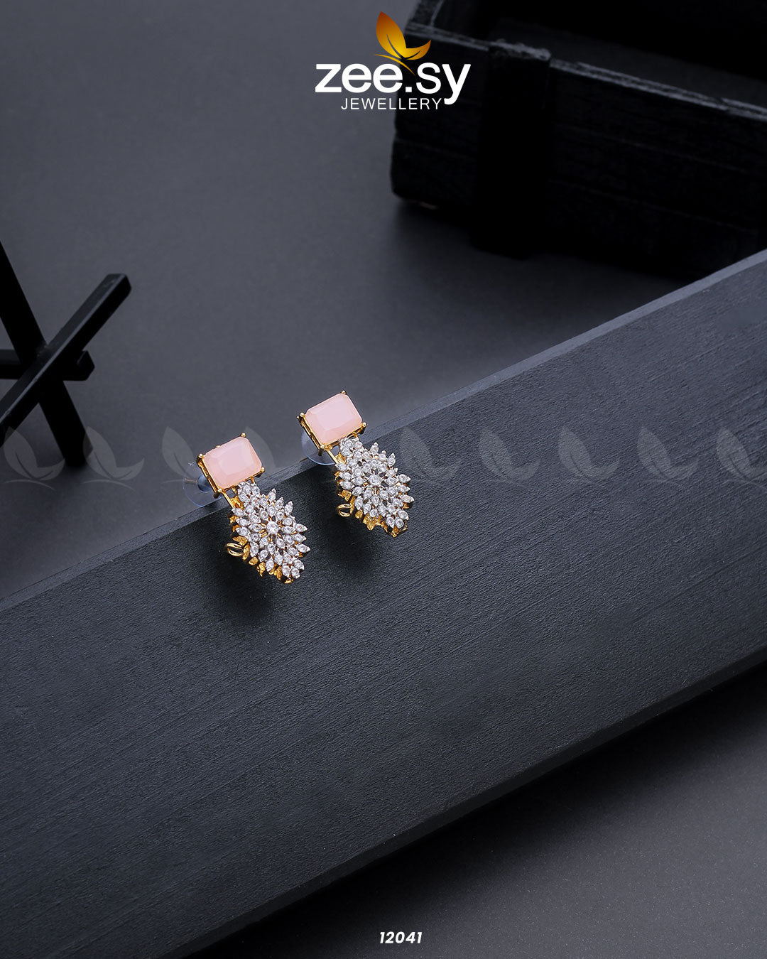 Zircon Cluster Earrings Pink