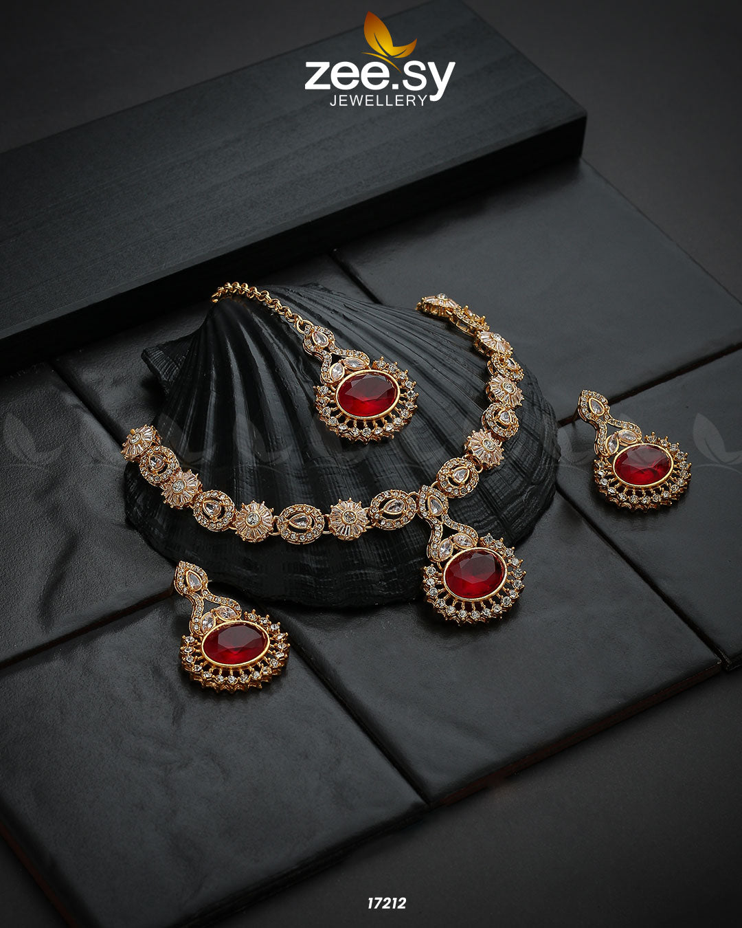 Zirconic Starburst Necklace Red