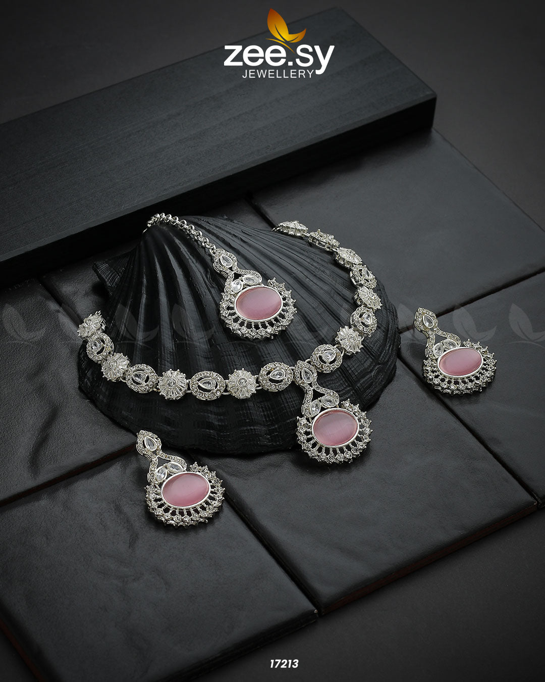 Zirconic Starburst Necklace Silver Pink
