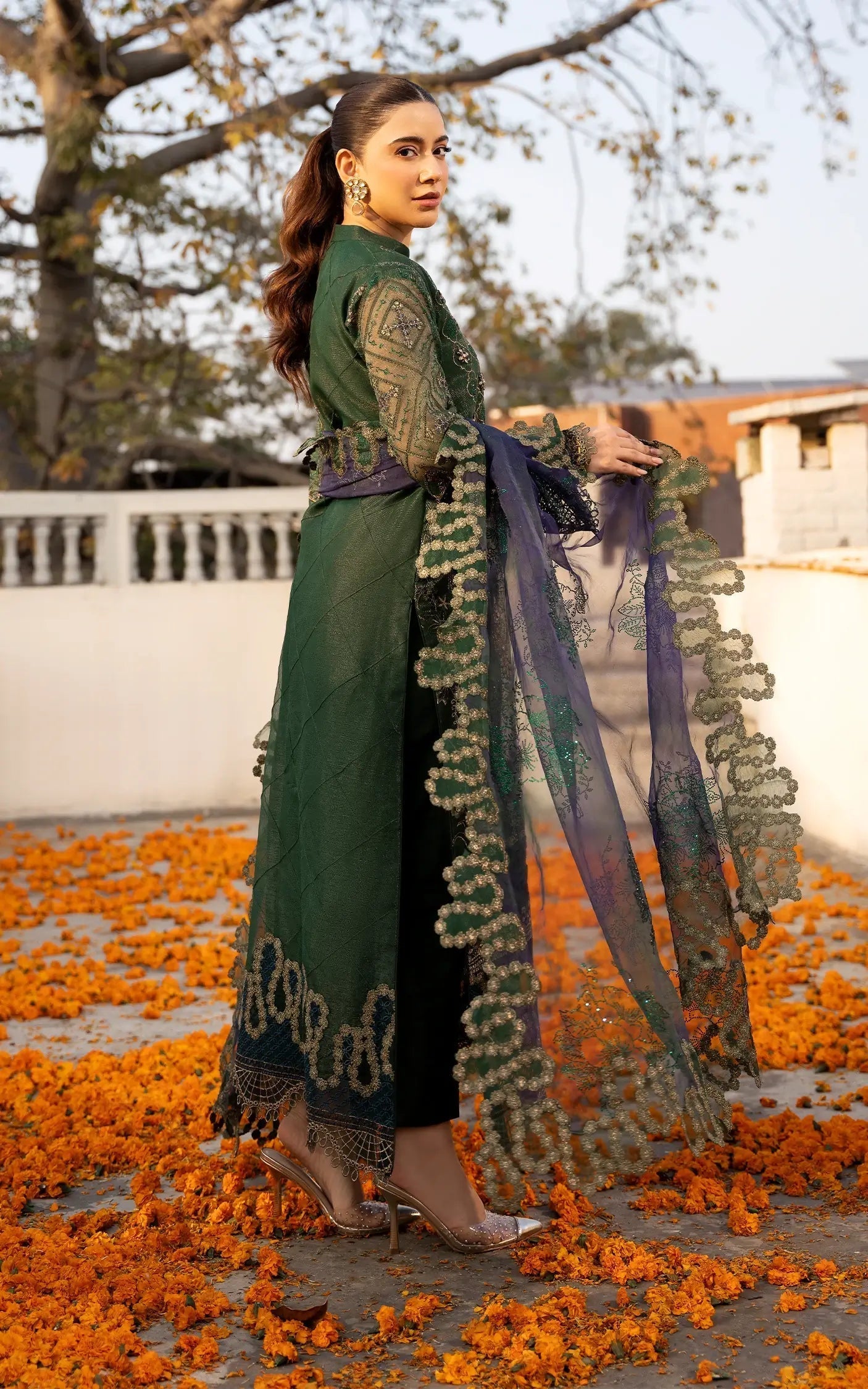 Asifa and Nabeel | Sunehri Eid 25 | Zohra-(SEF25-04) L Army Green Zari Net