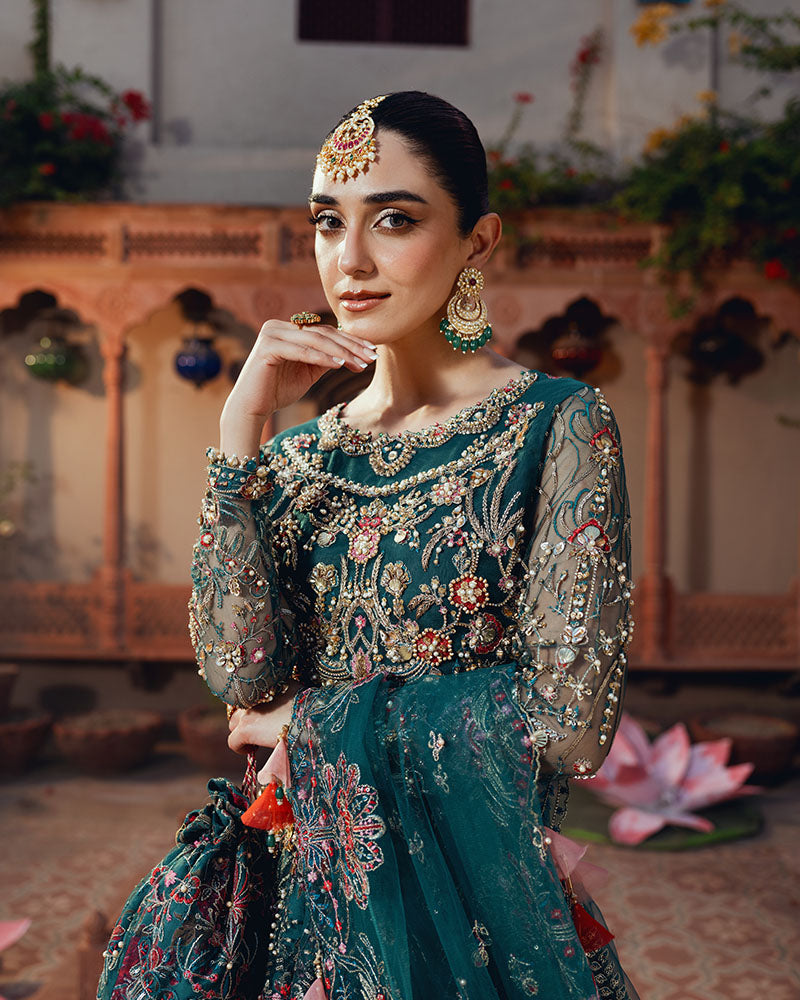Ain | Naulakha Wedding Festive 24 | AR-139 RUNG M Emerald Green Net