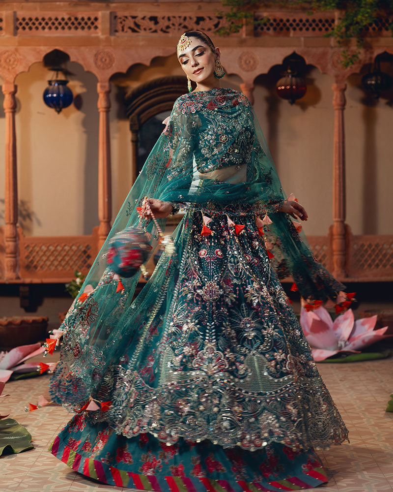 Ain | Naulakha Wedding Festive 24 | AR-139 RUNG L Emerald Green Net