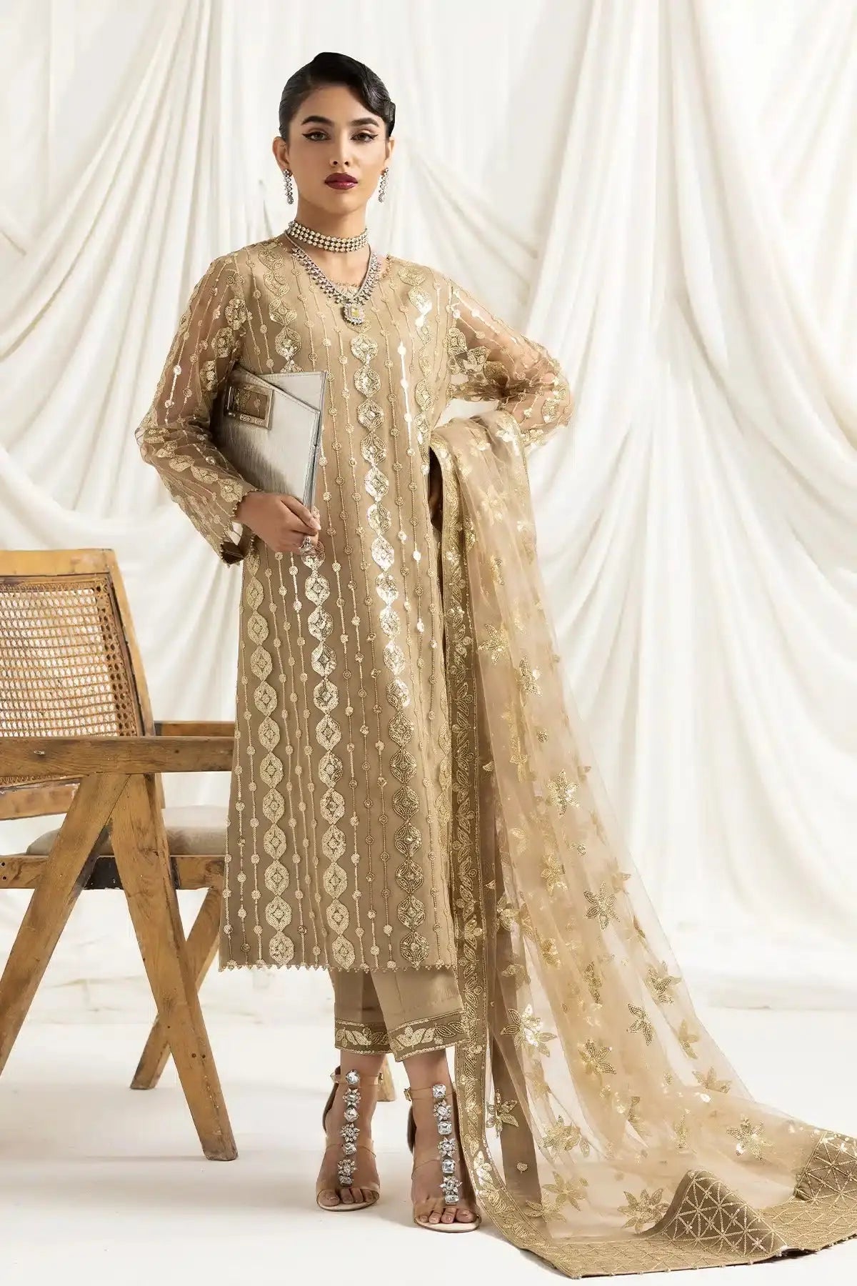 Alizeh | Dua Formals 23 | DUA-V02D01B- AIREEN(IVORY BEIGE) - Pakistani Designer Dress - by Alizeh | Type: Formal - 100% Original at Saira Sultan
