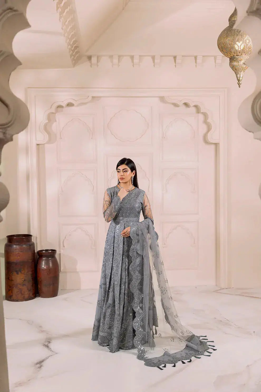 Alizeh | Dua Formals 23 | DUA-V01D01B- KHIRAD ( GREY ) - Pakistani Designer Dress - by Alizeh | Type: Formal - 100% Original at Saira Sultan