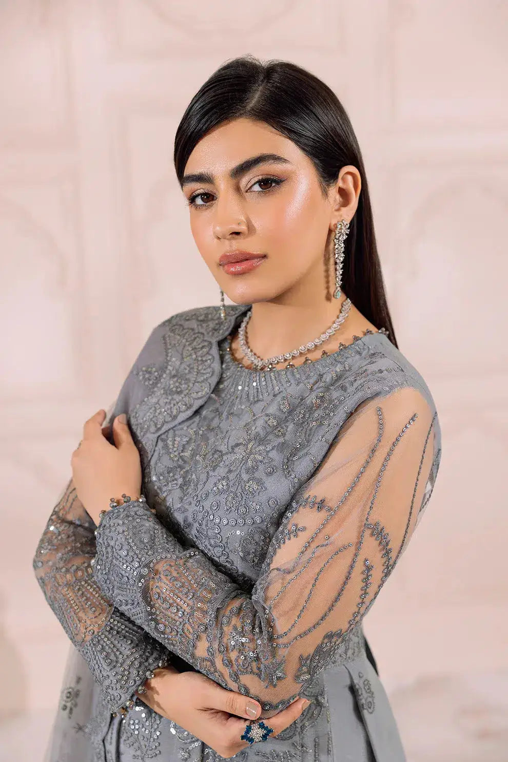 Alizeh | Dua Formals 23 | DUA-V01D01B- KHIRAD ( GREY ) - Pakistani Designer Dress - by Alizeh | Type: Formal - 100% Original at Saira Sultan