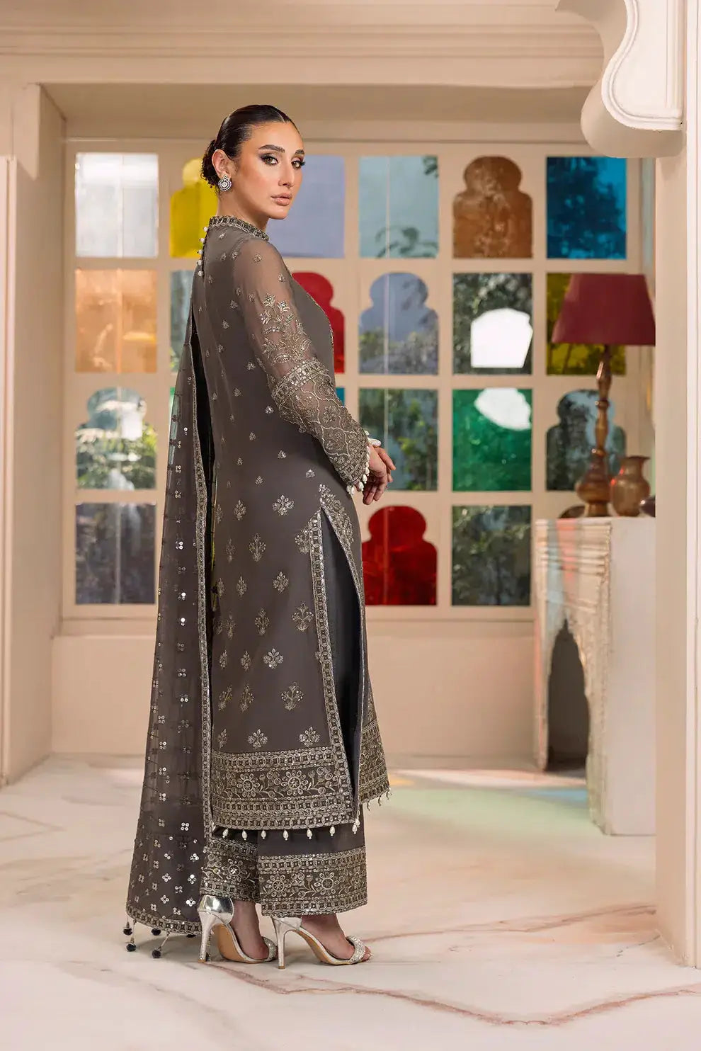 Alizeh | Dua Formals 23 | DUA-V01D06B- AMAYA ( GREY ) - Pakistani Designer Dress - by Alizeh | Type: Formal - 100% Original at Saira Sultan