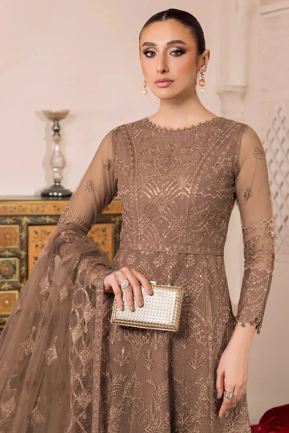 Alizeh | Dua Formals 23 | DUA-V01D05B- RYAN ( BEIGE ) - Pakistani Designer Dress - by Alizeh | Type: Formal - 100% Original at Saira Sultan