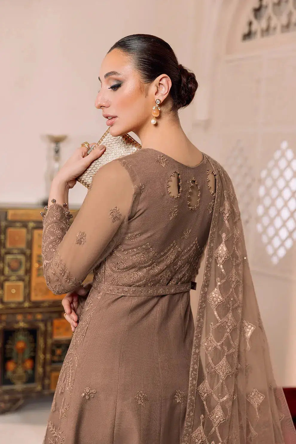 Alizeh | Dua Formals 23 | DUA-V01D05B- RYAN ( BEIGE ) - Pakistani Designer Dress - by Alizeh | Type: Formal - 100% Original at Saira Sultan