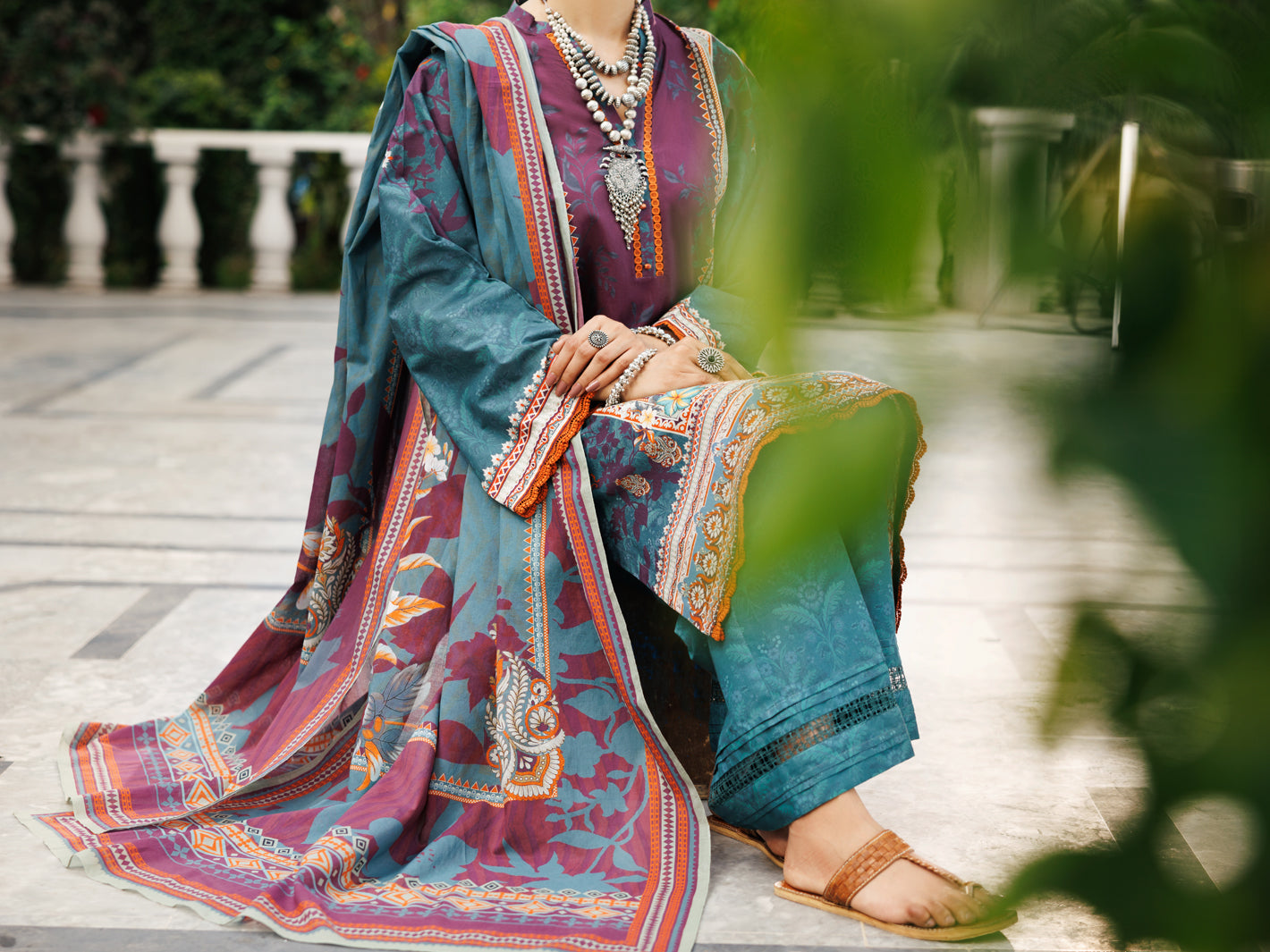 Almirah | Traditional Tale | ALP-3PS-2119 L Teal Blue Lawn
