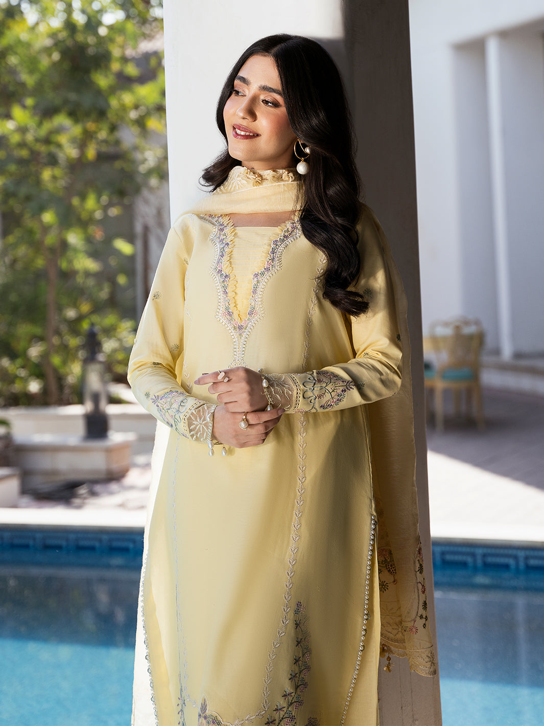 Izel | Mahveen Festive Lawn 25 | AMEL L Pale Yellow Lawn