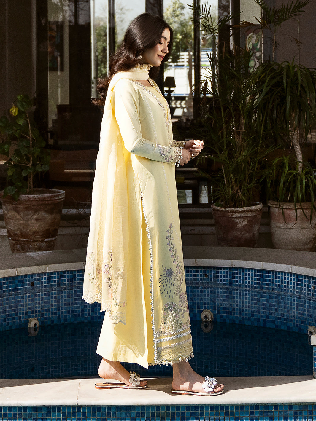 Izel | Mahveen Festive Lawn 25 | AMEL S Pale Yellow Lawn