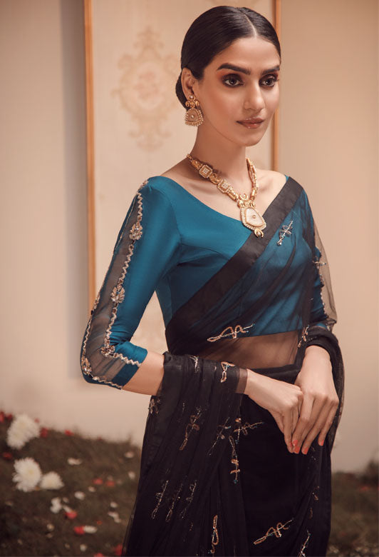 Ayesha and Usman | Celestial Night | Fauve S Teal Raw Silk