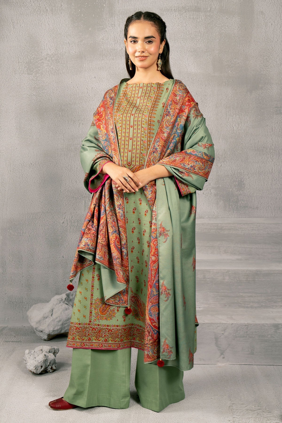 Kayseria | Winter Khaddar 24 | C6055 L Pistachio Green Slub Khaddar