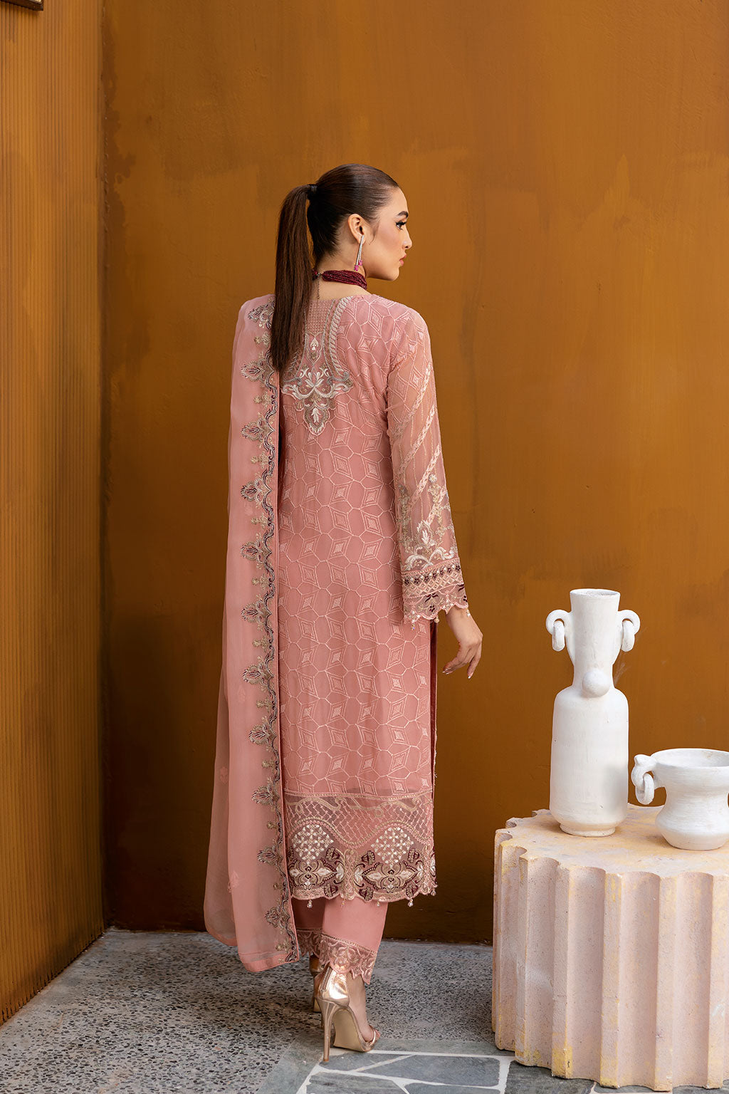Ramsha | Chevron Chiffon Collection | A-1005 S Chiffon Light Pink