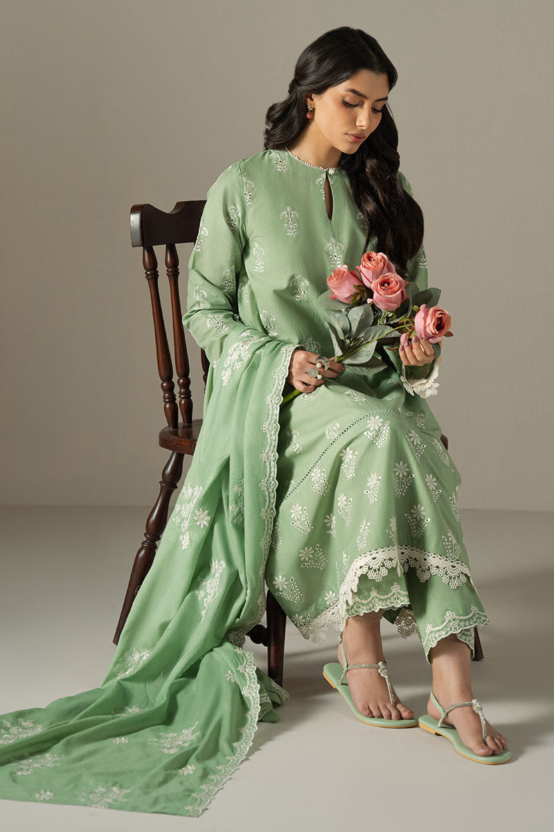 Cross Stitch | Chikankari Lawn 25 | SAGE GARDEN Custom Size Sage Green Lawn