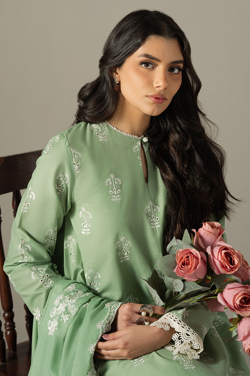 Cross Stitch | Chikankari Lawn 25 | SAGE GARDEN L Sage Green Lawn