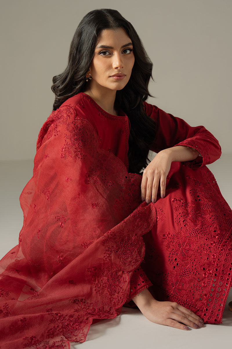 Cross Stitch | Chikankari Lawn 25 | CARMINE GRIS XL Red Lawn