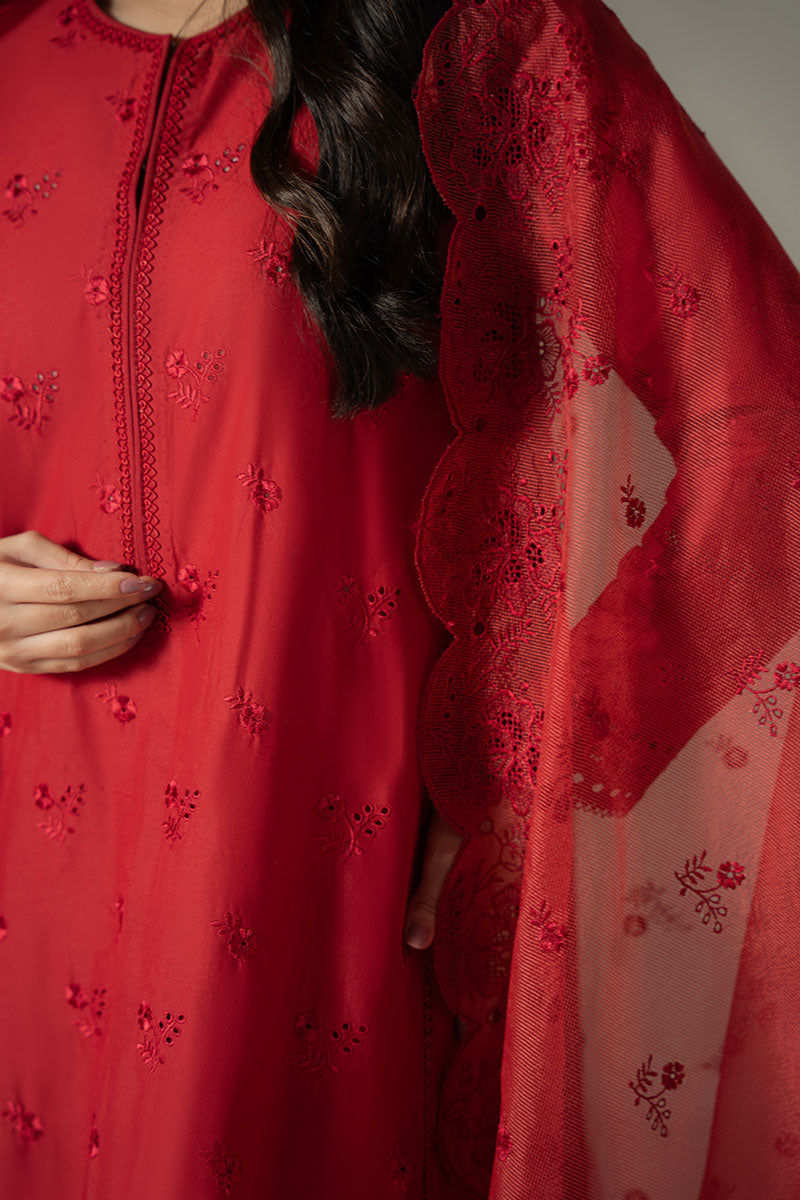 Cross Stitch | Chikankari Lawn 25 | CARMINE GRIS M Red Lawn