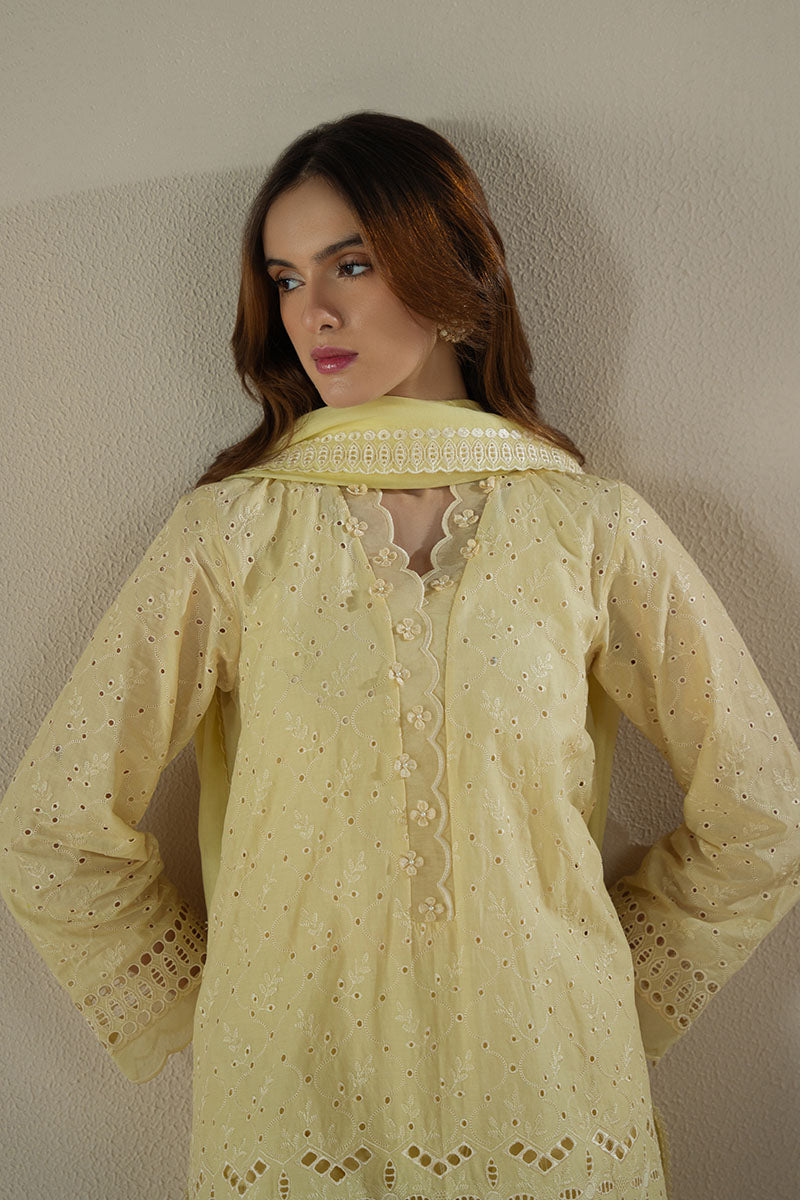 Cross Stitch | Chikankari Lawn 25 | LEMON ZEST L Lime Yellow Lawn