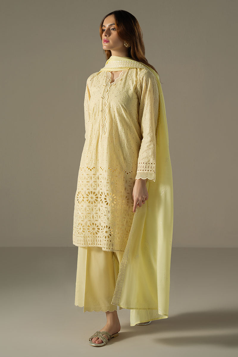 Cross Stitch | Chikankari Lawn 25 | LEMON ZEST XL Lime Yellow Lawn