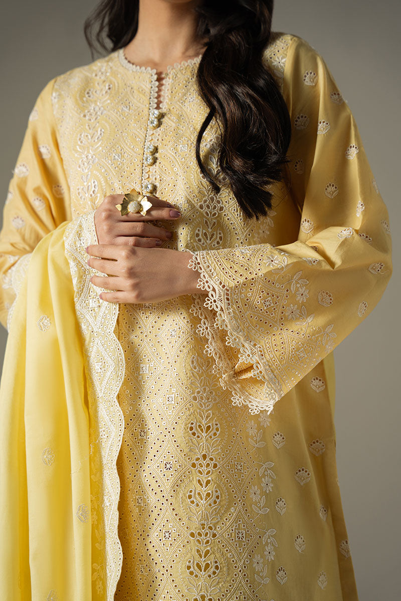Cross Stitch | Chikankari Lawn 25 | ORCHID GEM M Yellow Lawn