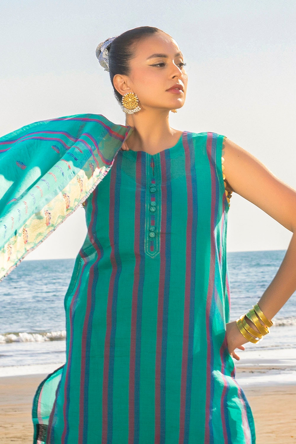 Gul Ahmed | Taara 25 | MJ-42034 L Teal Green Cotton Jacquard