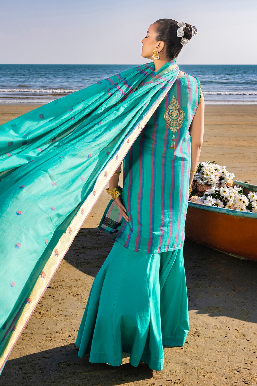 Gul Ahmed | Taara 25 | MJ-42034 S Teal Green Cotton Jacquard