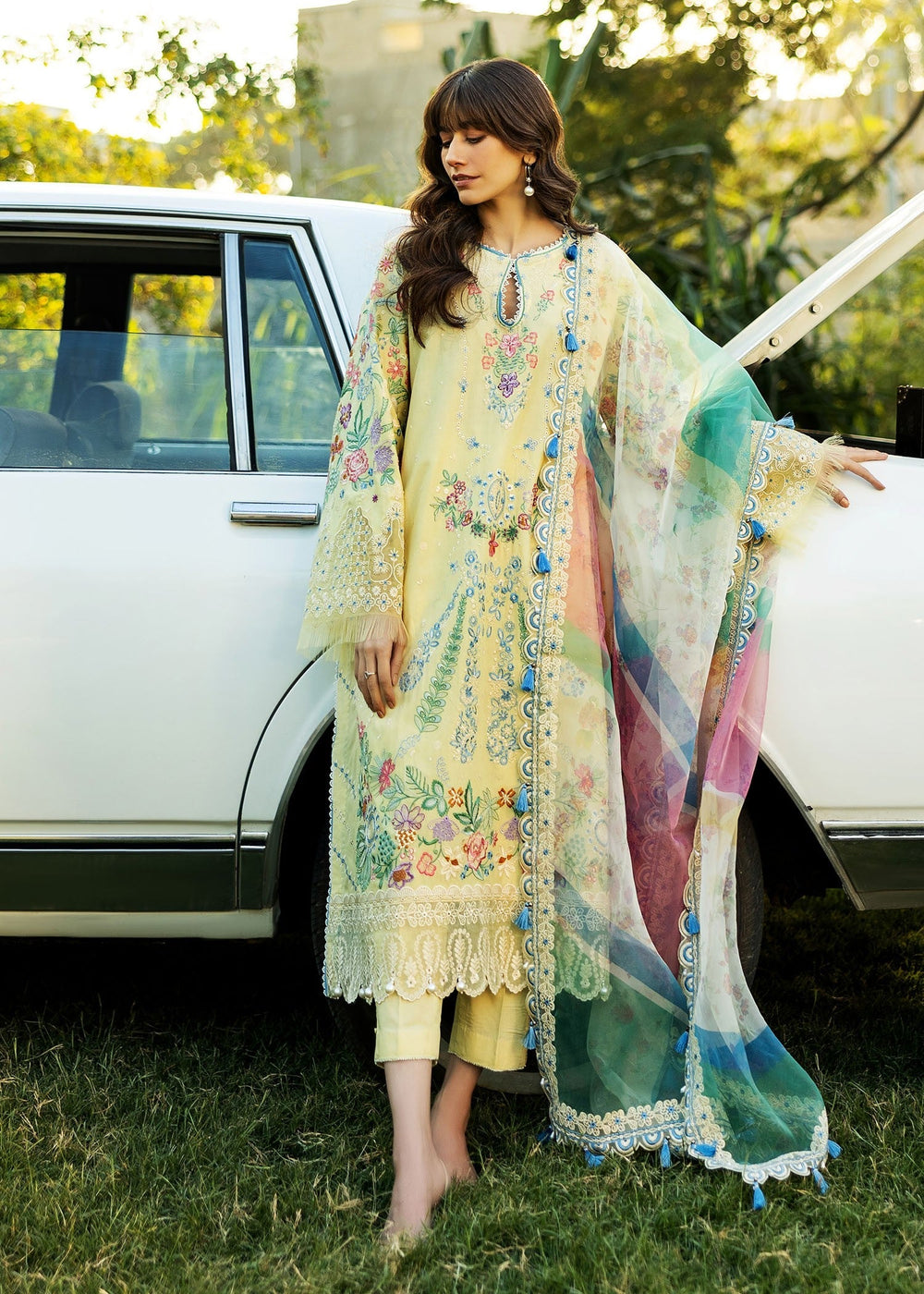 Sadaf Fawad Khan | Siraa Lawn 25 | MID SUMMER EVENING - B M Pastel Yellow Lawn