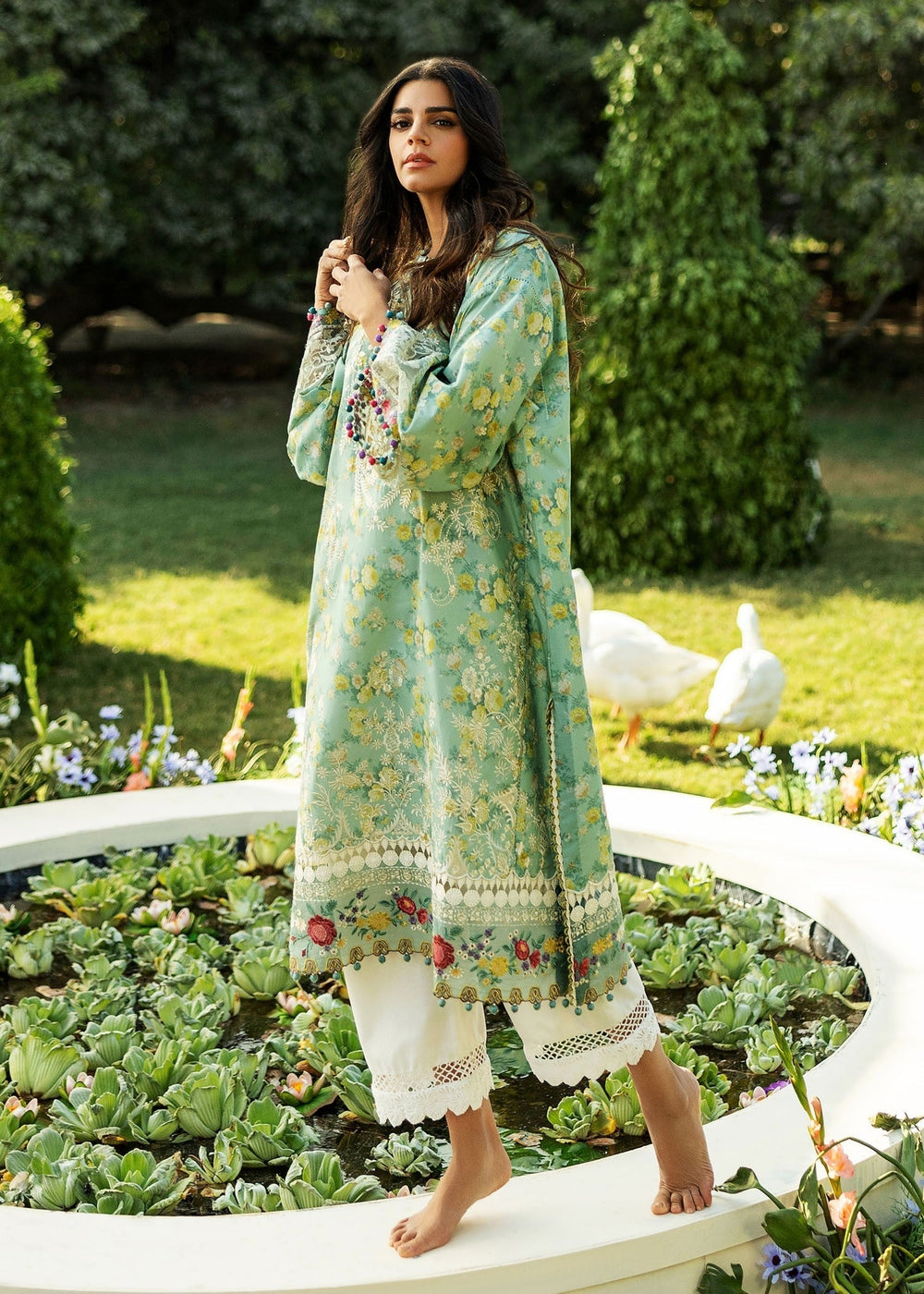 Sadaf Fawad Khan | Siraa Lawn 25 | BLOOM - B XL Mint Green Lawn
