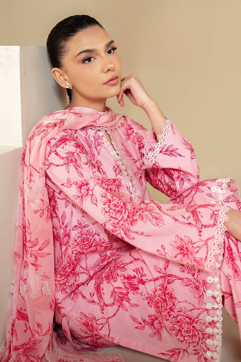 Cross Stitch | Daily Lawn 24 | SHADED PINK-3 PIECE LAWN SUIT - Pakistani Designer Dress - by Cross Stitch | Type: Casuals - 100% Original at Saira Sultan