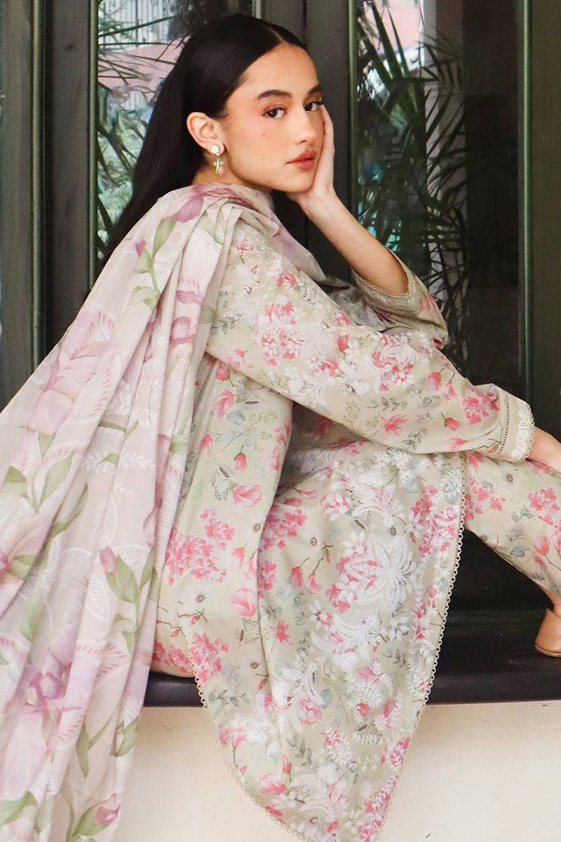Cross Stitch | Printed Lawn | OLIVE AURA - Pakistani Designer Dress - by Cross Stitch | Type: Luxury - 100% Original at Saira Sultan