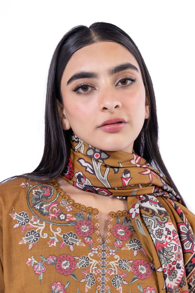 Khaadi | My Winter Mood | DCH12 L Mustard Brown Cross Stitch
