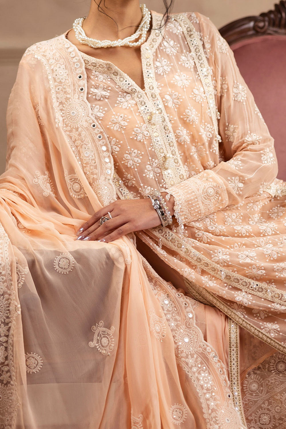 Gul Ahmed | Festive Eid 25 | LE-52024 M Pale Peach Chiffon