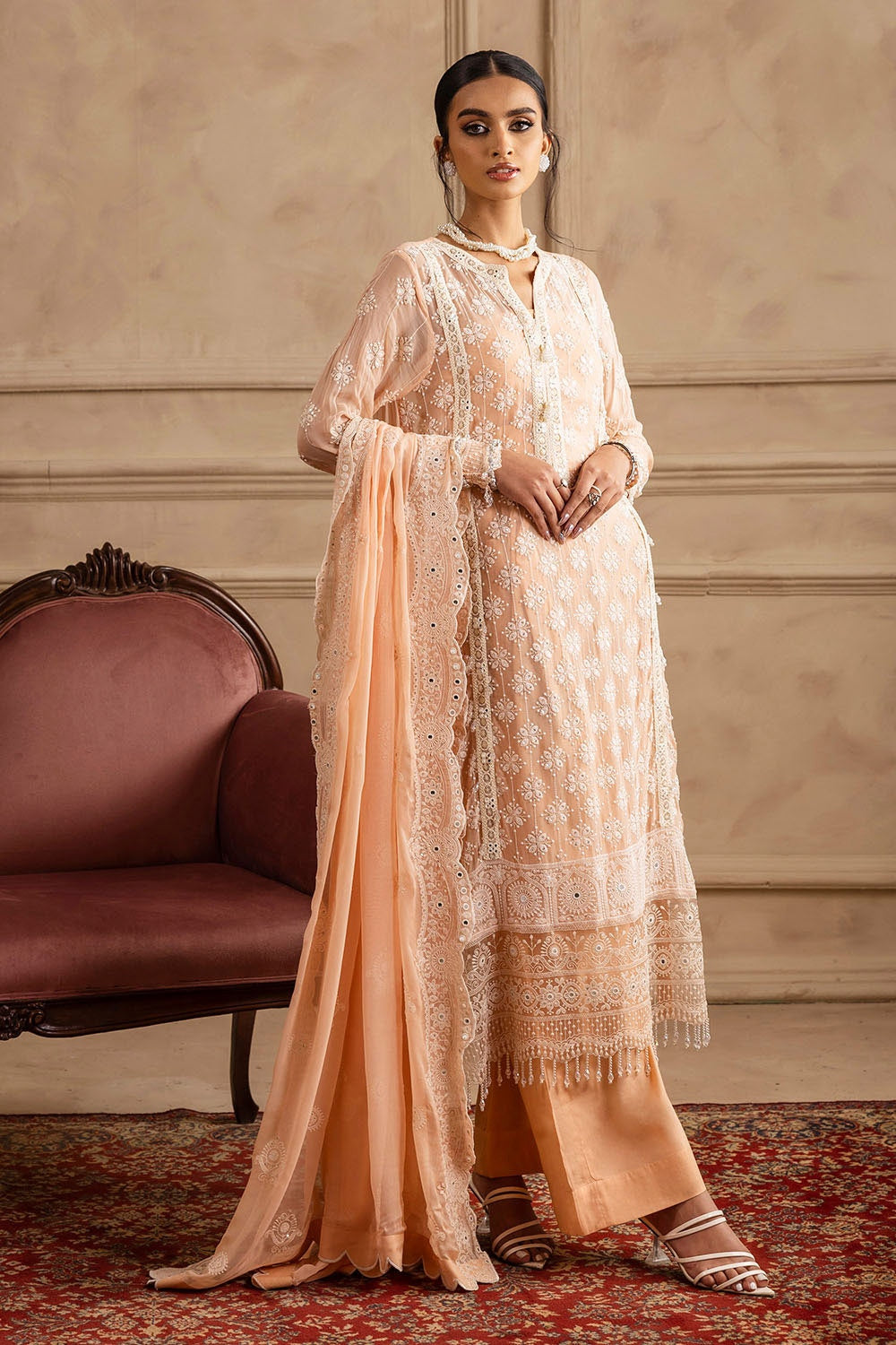 Gul Ahmed | Festive Eid 25 | LE-52024 S Pale Peach Chiffon