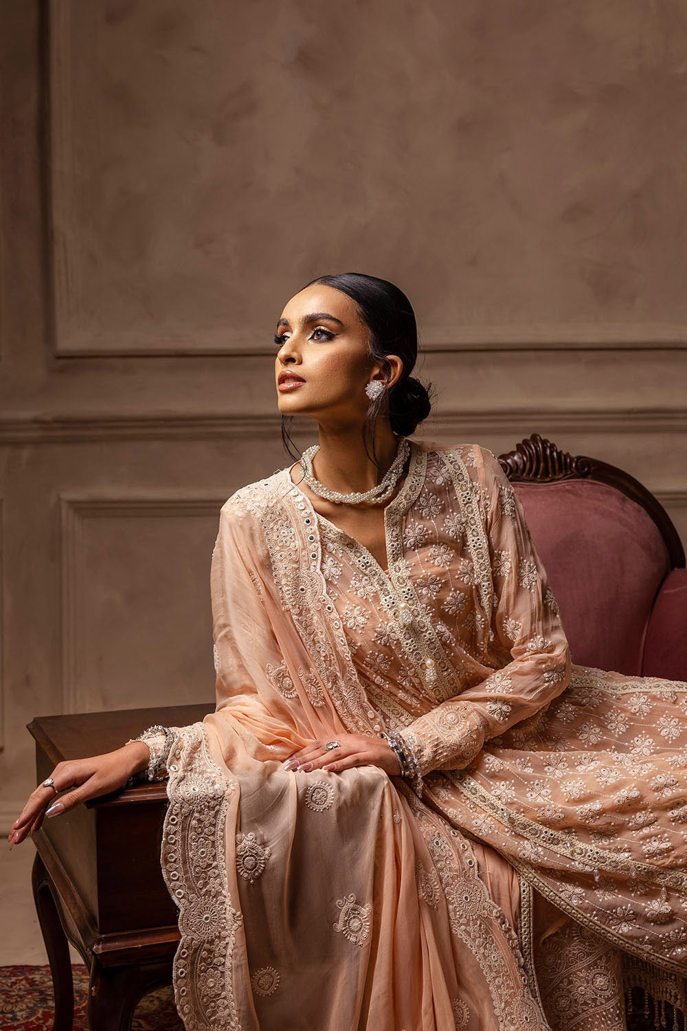 Gul Ahmed | Festive Eid 25 | LE-52024 XL Pale Peach Chiffon