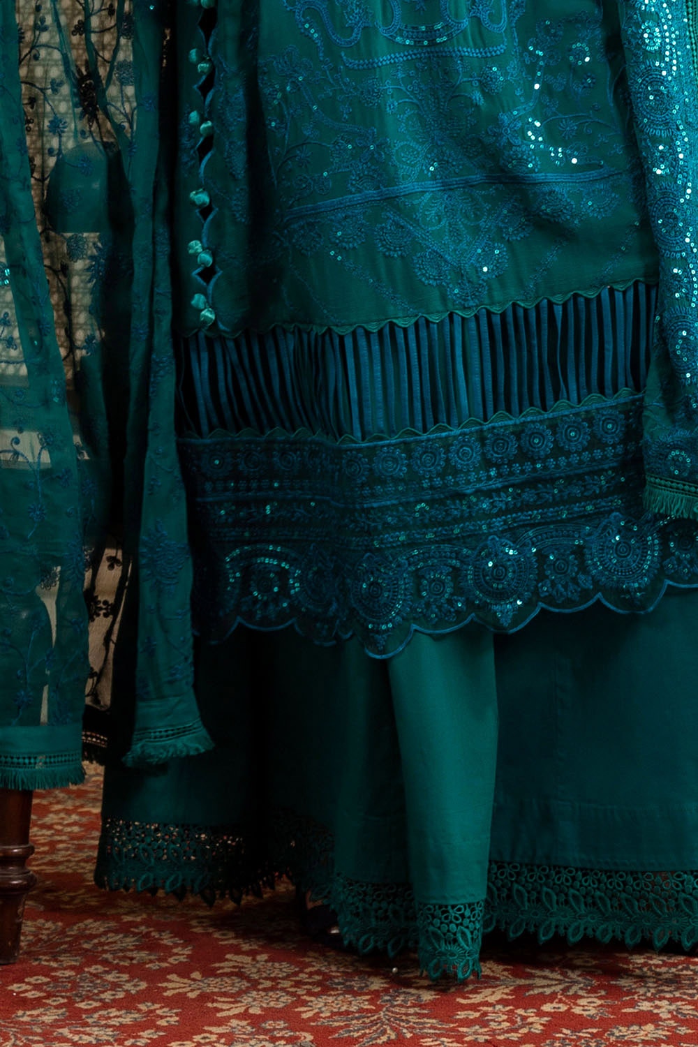 Gul Ahmed | Festive Eid 25 | LE-52017 L Teal Green Chiffon