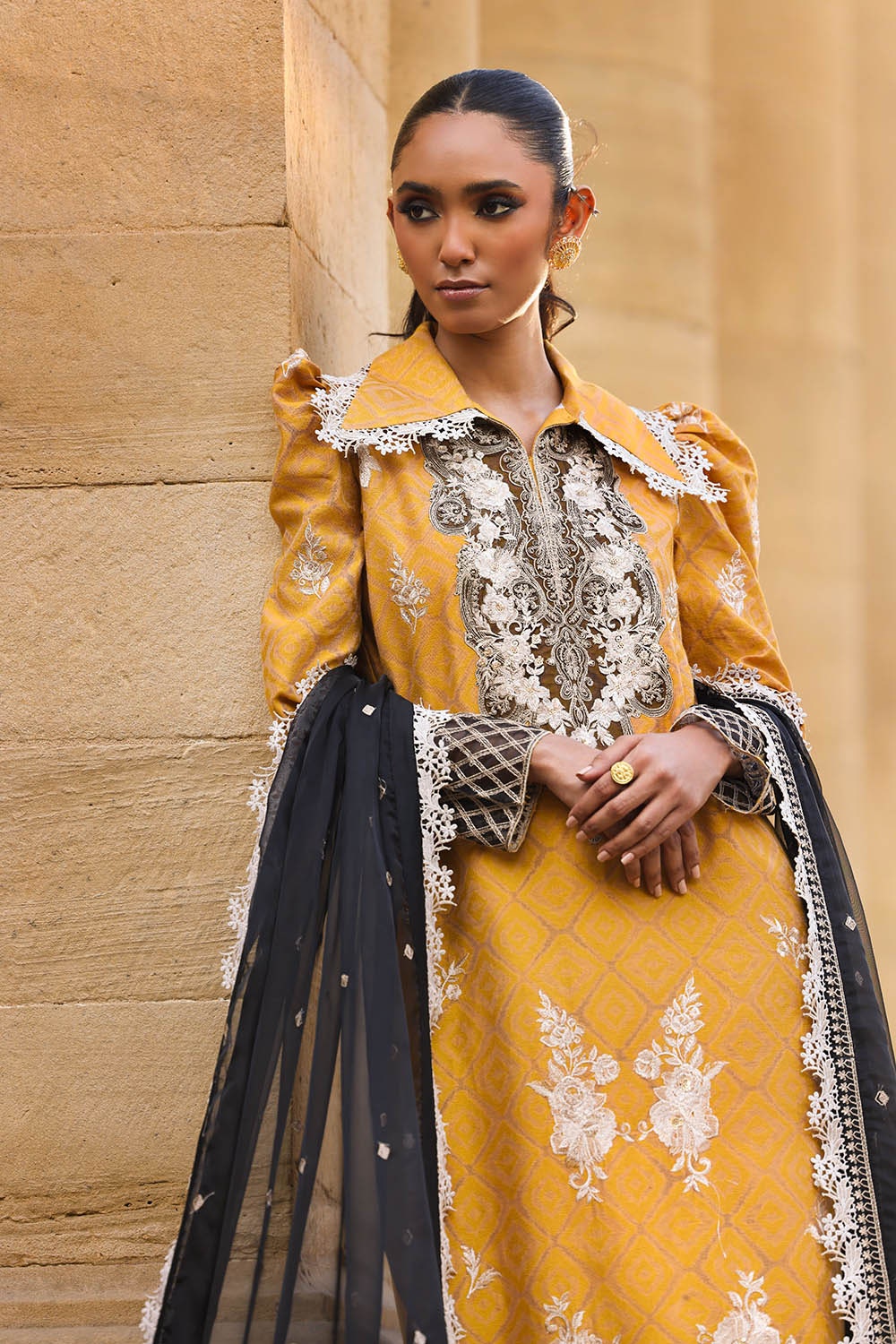 Gul Ahmed | Festive Eid 25 | FE-52001 Custom Size Mustard Yellow Raw Silk