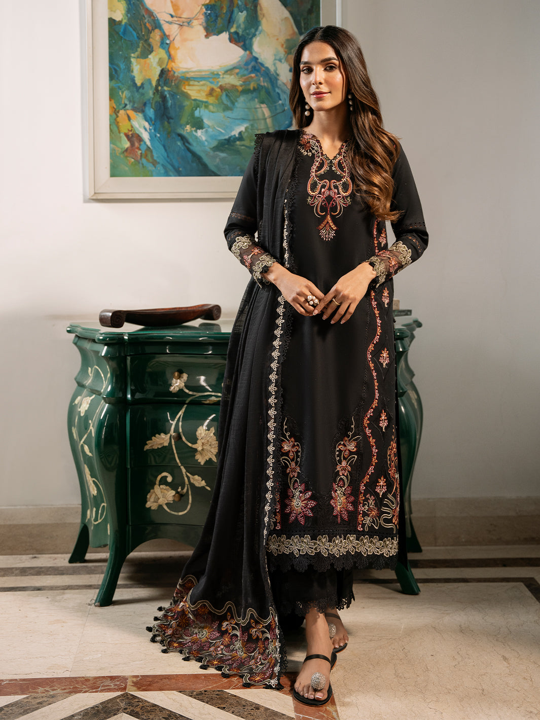 Izel | Mahveen Festive Lawn 25 | FAHIMA XL Black Lawn