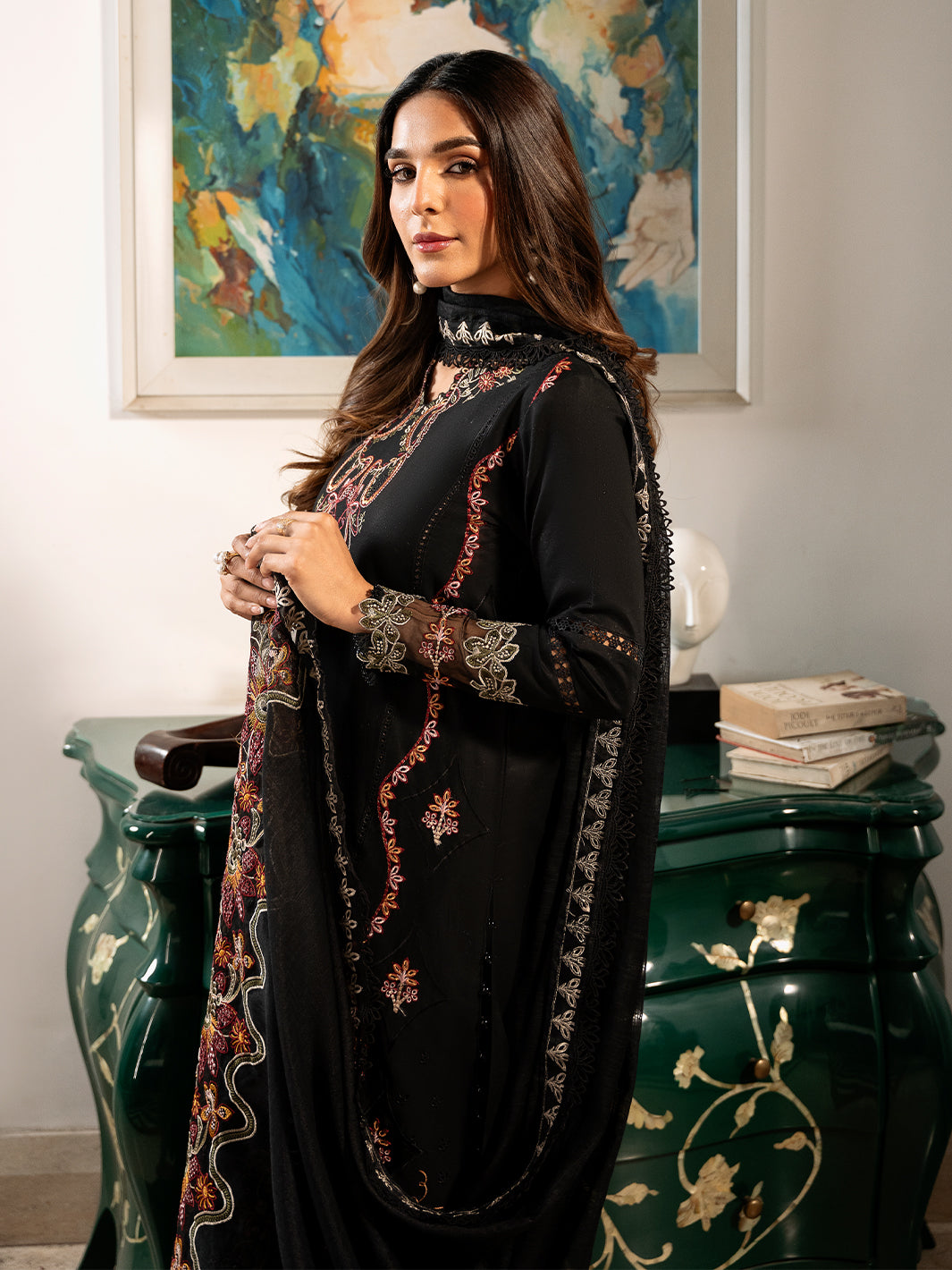 Izel | Mahveen Festive Lawn 25 | FAHIMA L Black Lawn
