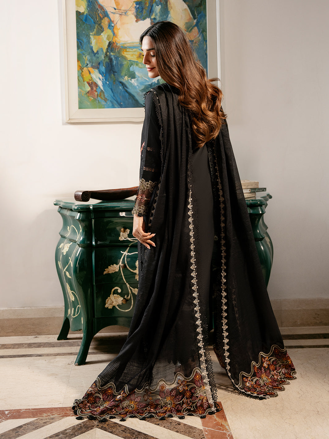 Izel | Mahveen Festive Lawn 25 | FAHIMA S Black Lawn