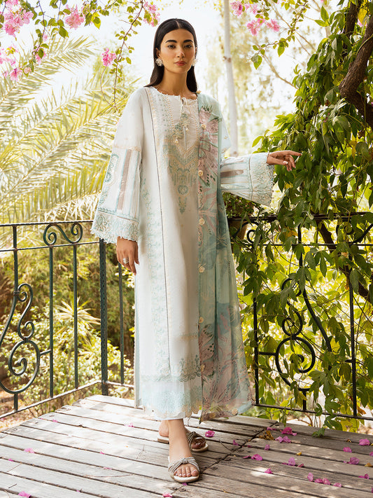 Izel | Dastak Luxury Lawn | FALAK XS Off White Lawn