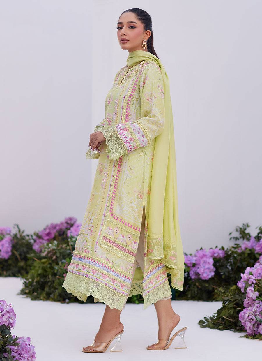 Farah Talib Aziz | Zaza Prints 24 | KELLY LIME SHIRT AND DUPATTA - Pakistani Designer Dress - by Farah Talib Aziz | Type: Luxury - 100% Original at Saira Sultan